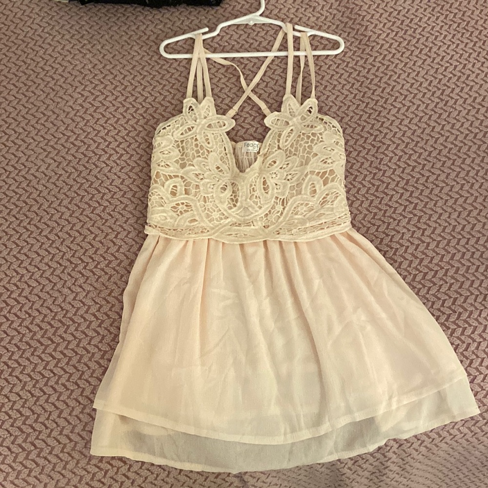 Cream Crochet summer layered tank top